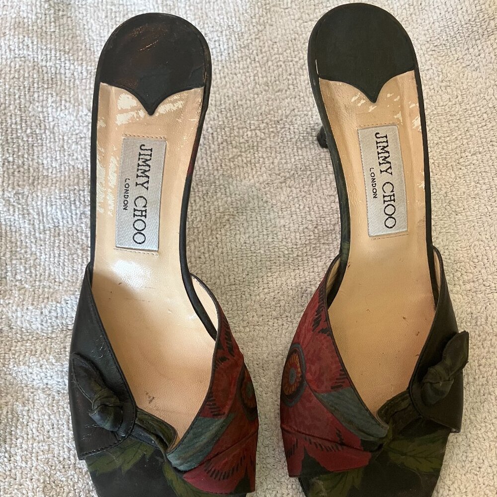 Jimmy Choo Dark Floral Open Toe Heels - Picture 3 of 8